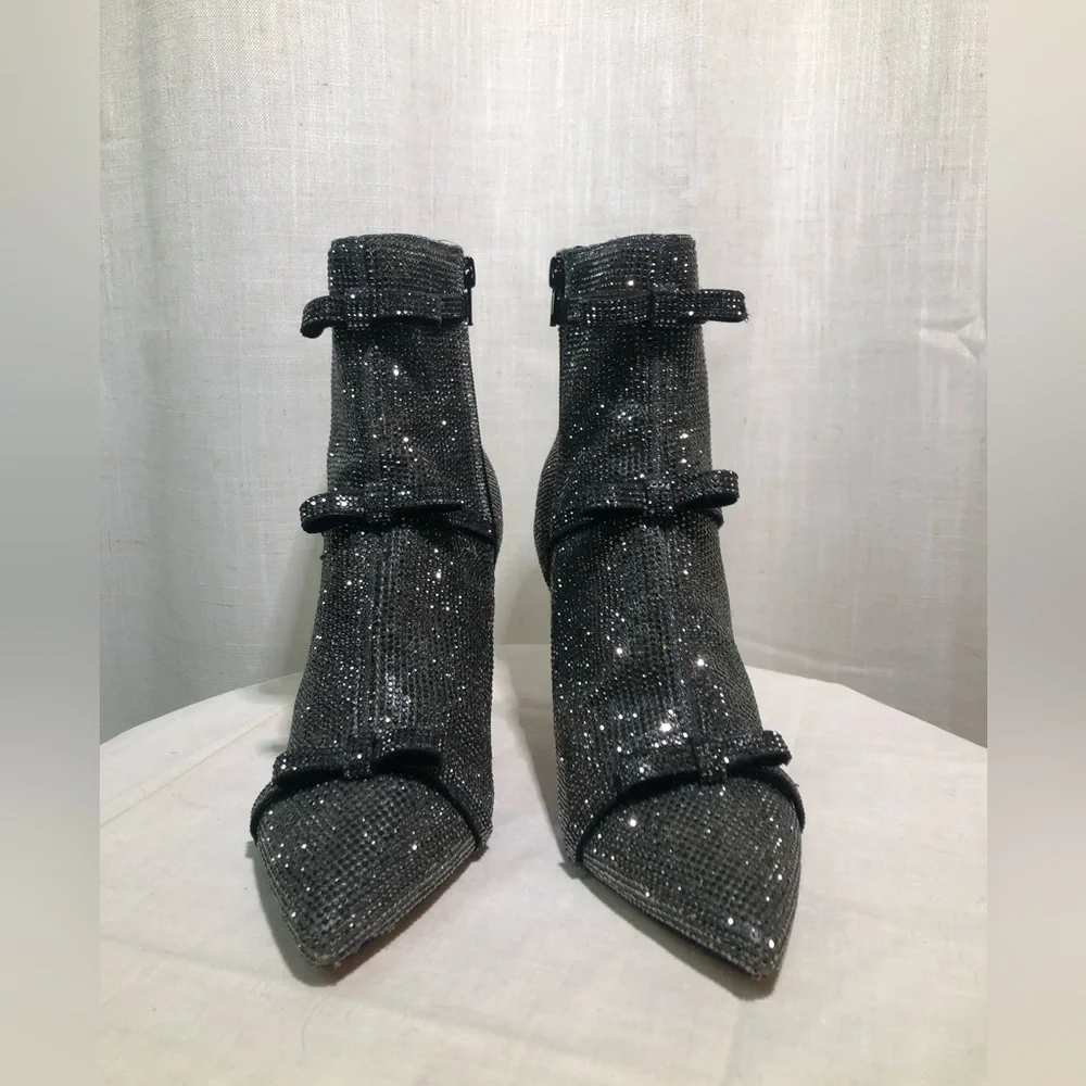 INC International Concepts Rhinestone Stiletto Ankle Boots w/ 3 tier Bow details